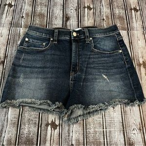 PINK Victoria’s Secret Dark Wash High Waisted Shortie Short Jean Shorts size 10.